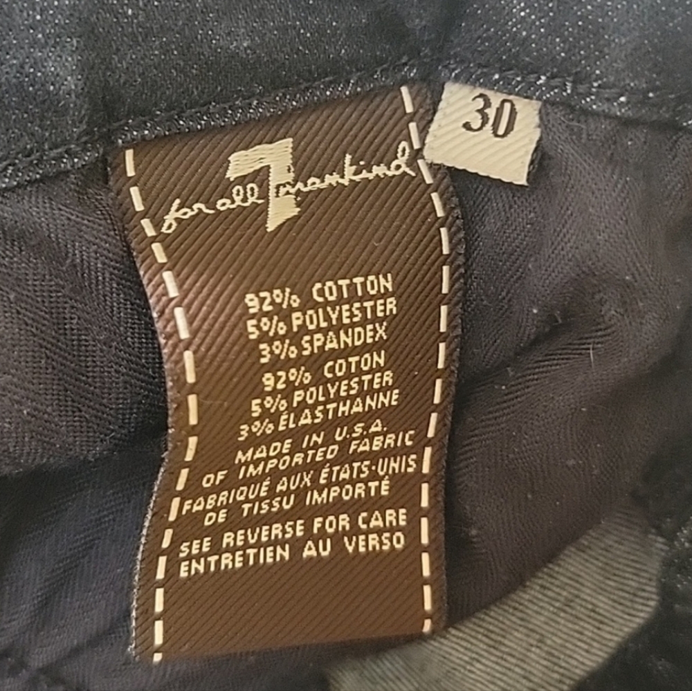 7 FOR ALL MANKIND‎ The Skinny Dark Wash Raw Hem Stretch Casual Designer Jeans 30 - Picture 5 of 11